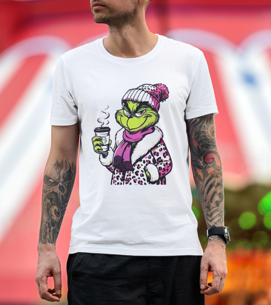 Grinchy and Bougie Pink Leopard Coffee Cozy T-Shirt