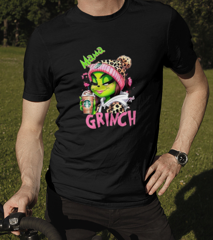 Mama Grinch Leopard Coffee Holiday T-Shirt