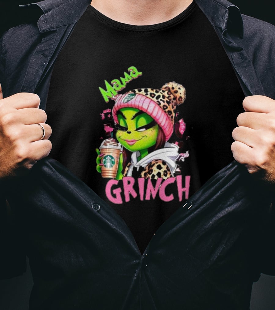 Mama Grinch Leopard Coffee Holiday T-Shirt