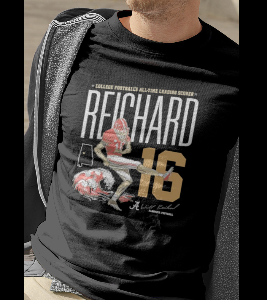 College Football's All-Time Leading Scorer Reichard 16 Alabama Football T-Shirt