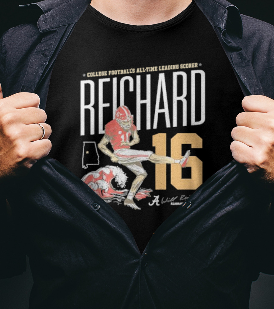 College Football's All-Time Leading Scorer Reichard 16 Alabama Football T-Shirt