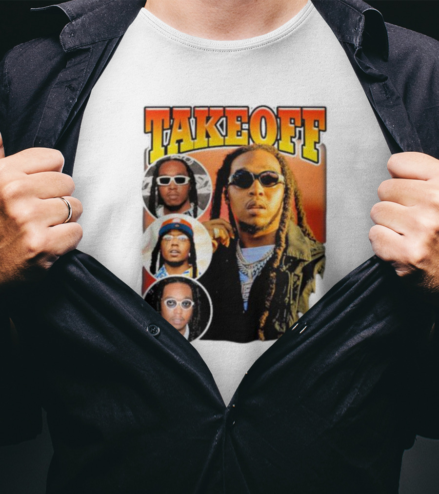 Quavo Migos Takeoff Rapper Tribute Circular Portraits T-Shirt