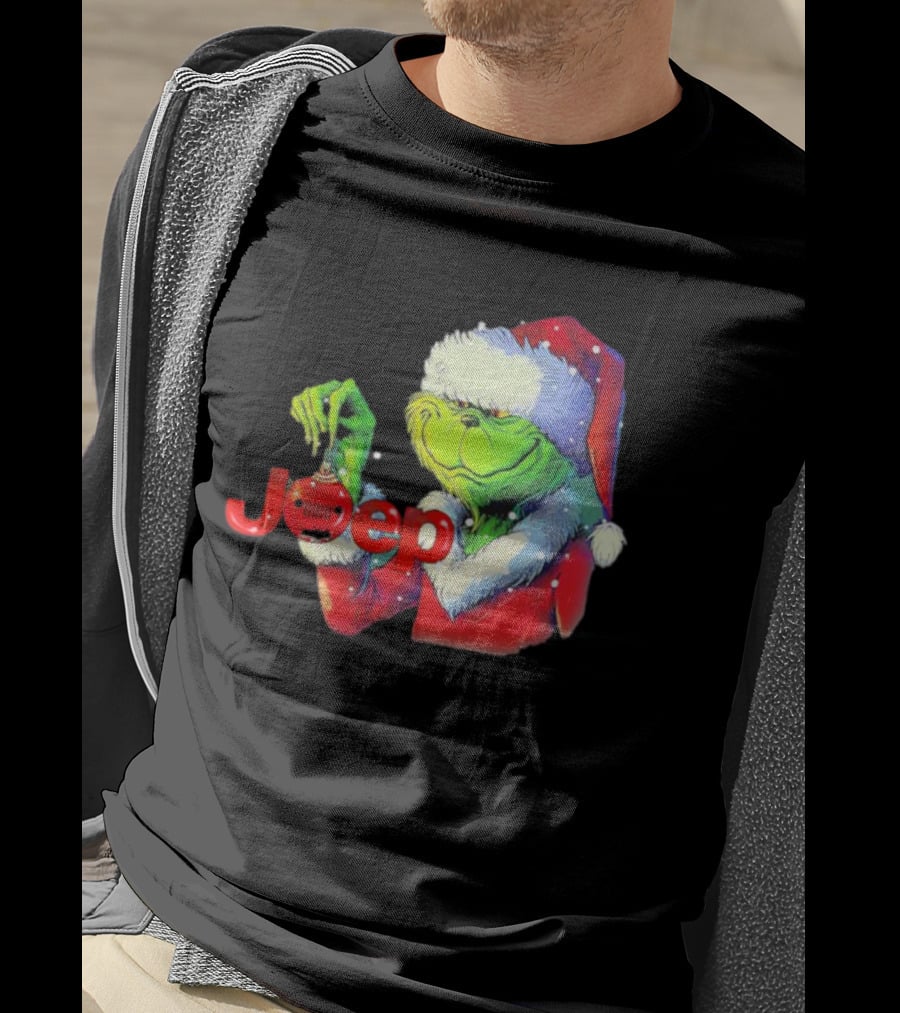 Santa Grinch Holding Jeep Ornament Holiday T-Shirt