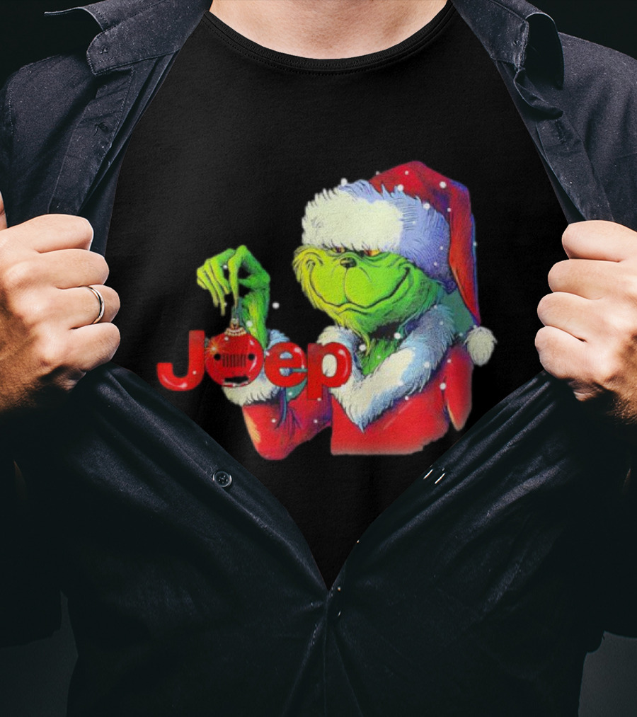 Santa Grinch Holding Jeep Ornament Holiday T-Shirt