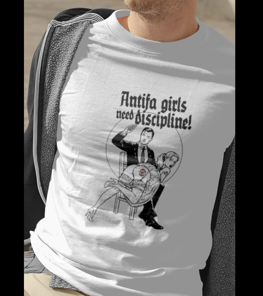Antifa Girls Need Discipline Retro Style Illustration With Heart Detail T-Shirt