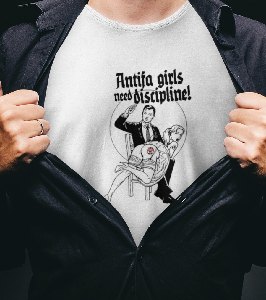 Antifa Girls Need Discipline Retro Style Illustration With Heart Detail T-Shirt