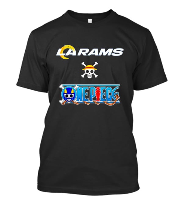 LA Rams One Piece Crossover Logo Skull Hat T-Shirt