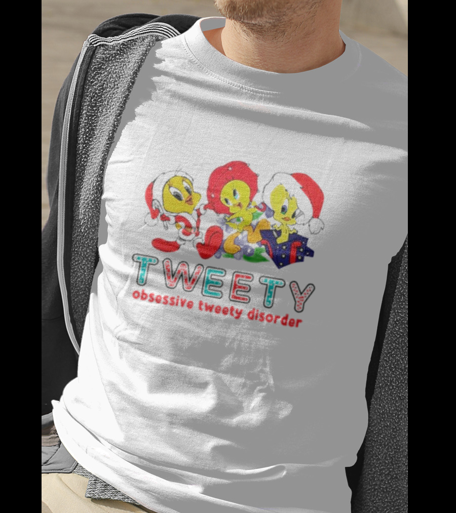 Tweety Obsessive Tweety Disorder With Christmas Hats And Gifts T-Shirt