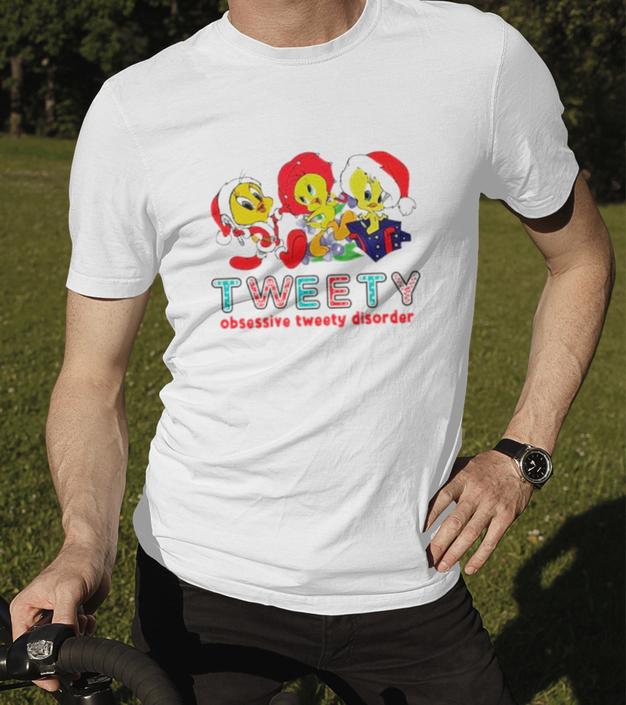 Tweety Obsessive Tweety Disorder With Christmas Hats And Gifts T-Shirt