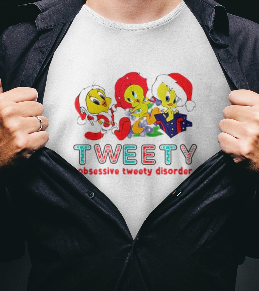 Tweety Obsessive Tweety Disorder With Christmas Hats And Gifts T-Shirt