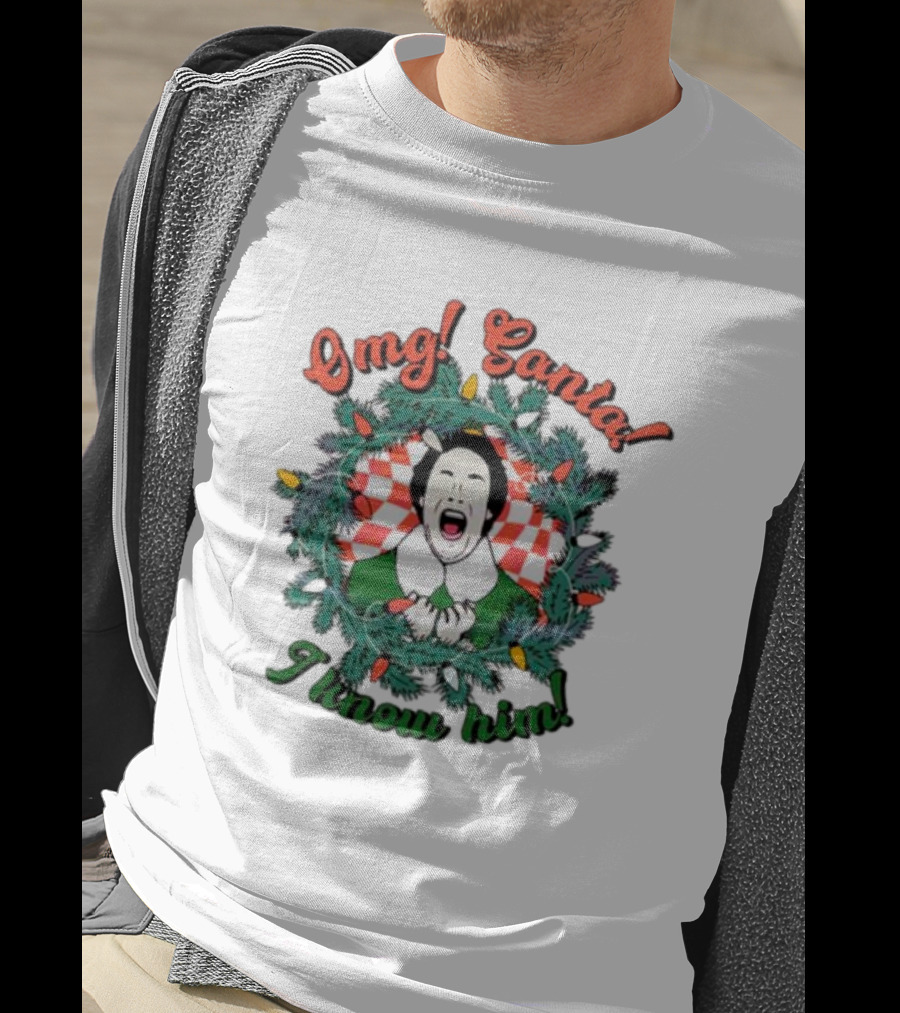 Elf Omg Santa I Know Him Funny Christmas Wreath Lights T-Shirt