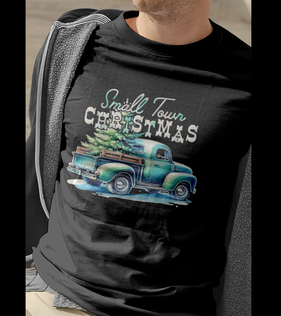 Small Town Christmas Vintage Truck And Tree T-Shirt