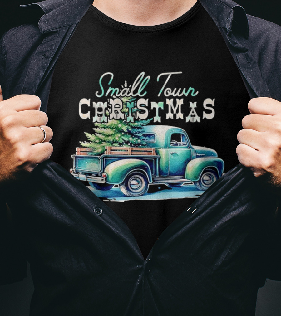 Small Town Christmas Vintage Truck And Tree T-Shirt