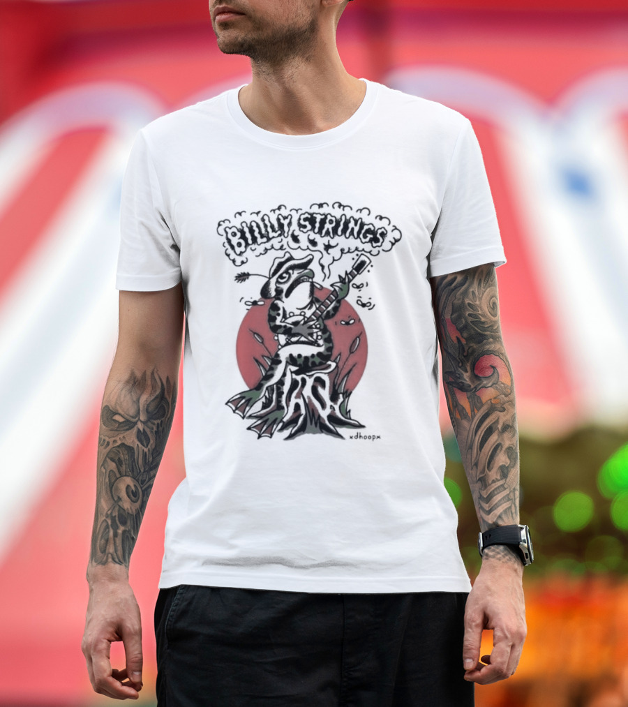 Billy Strings Frog with Guitar and Red Background by v.dhoopn T-Shirt