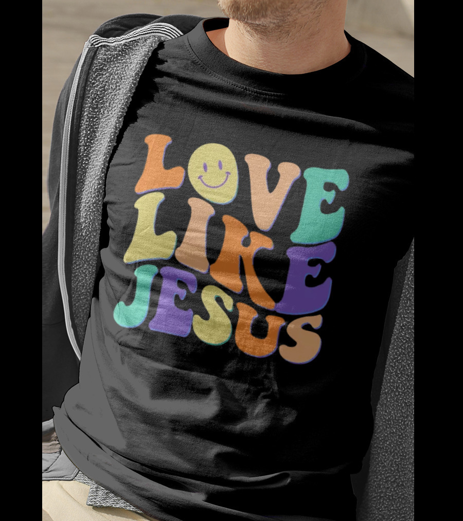 Love Like Jesus Colorful Retro 60s Smiley Face T-Shirt