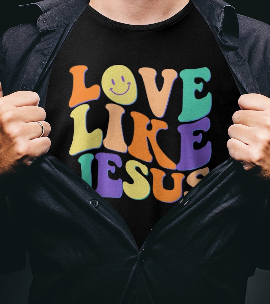Love Like Jesus Colorful Retro 60s Smiley Face T-Shirt
