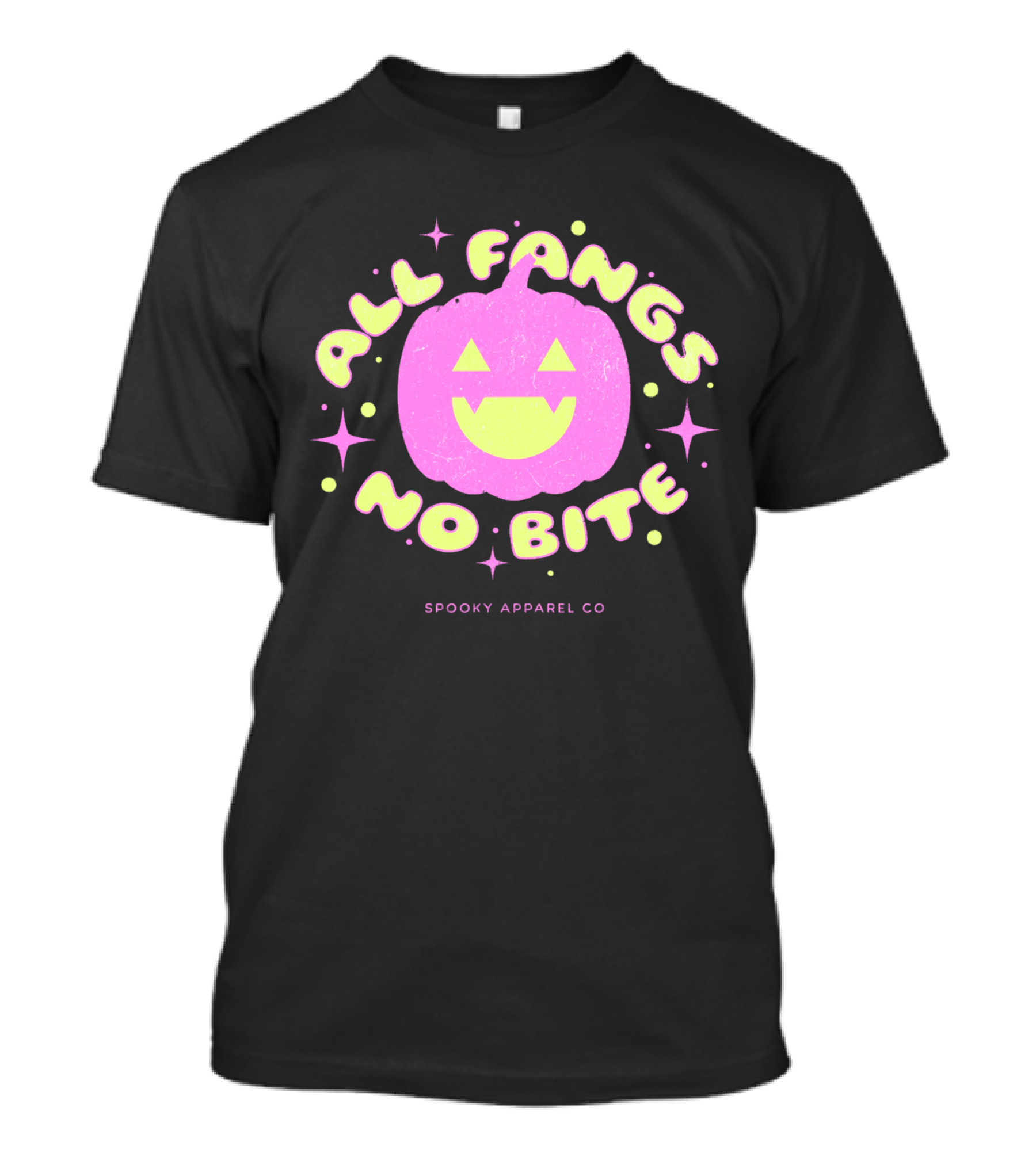 All Fangs No Bite Spooky Apparel Co Halloween Pumpkin T-Shirt