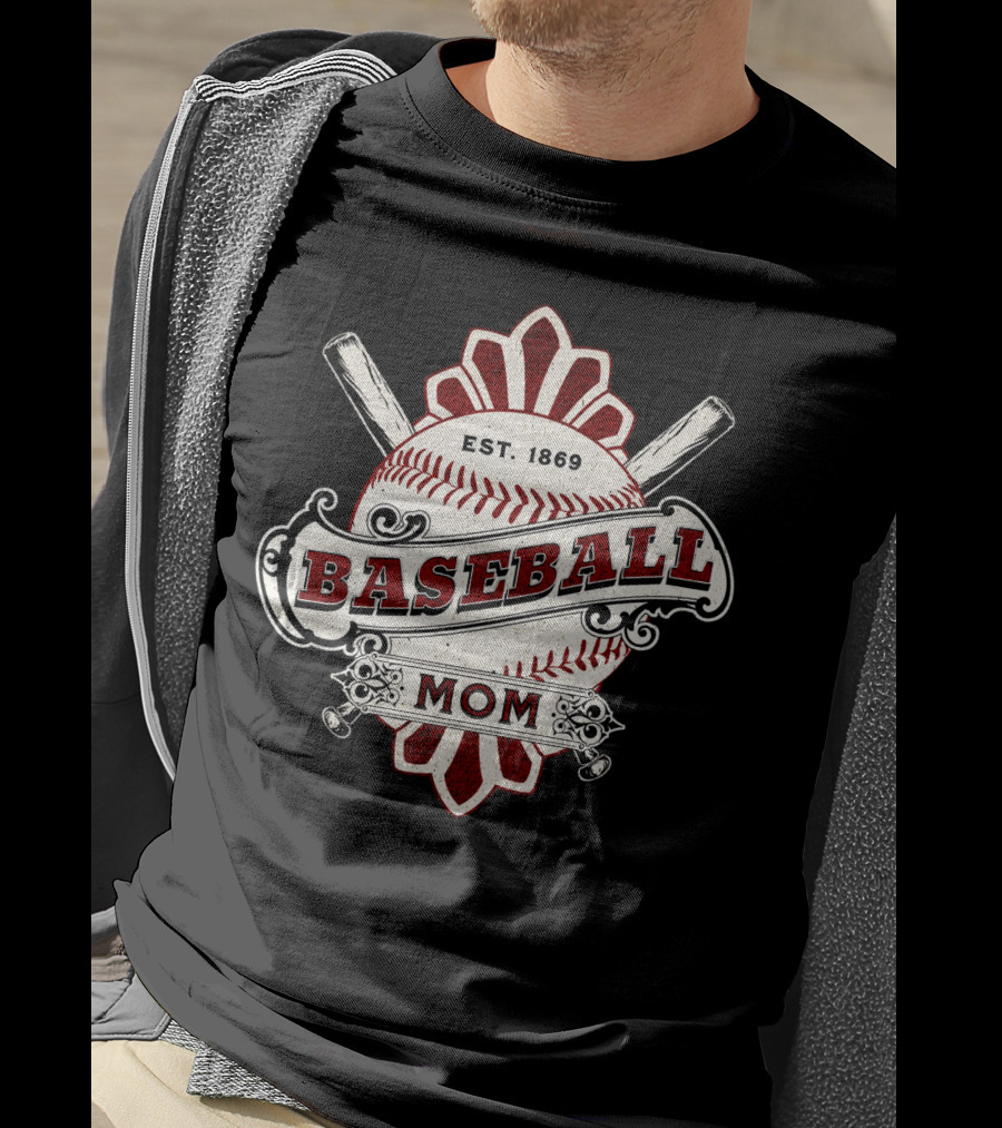 Baseball Mom Est. 1869 Vintage Bat And Ball Emblem T-Shirt
