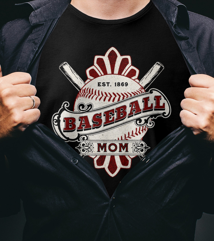 Baseball Mom Est. 1869 Vintage Bat And Ball Emblem T-Shirt