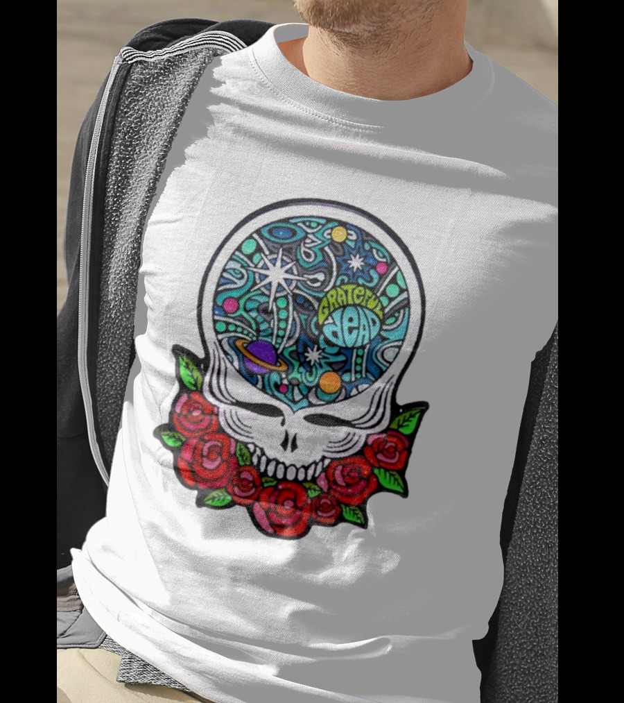 Grateful Dead Skull With Cosmic Rose Design By Danny Steinman T-Shirt