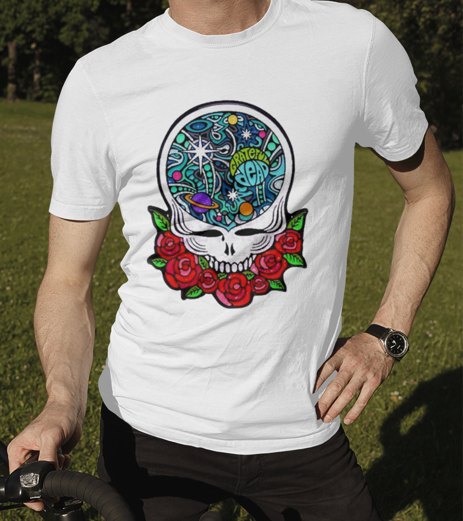 Grateful Dead Skull With Cosmic Rose Design By Danny Steinman T-Shirt