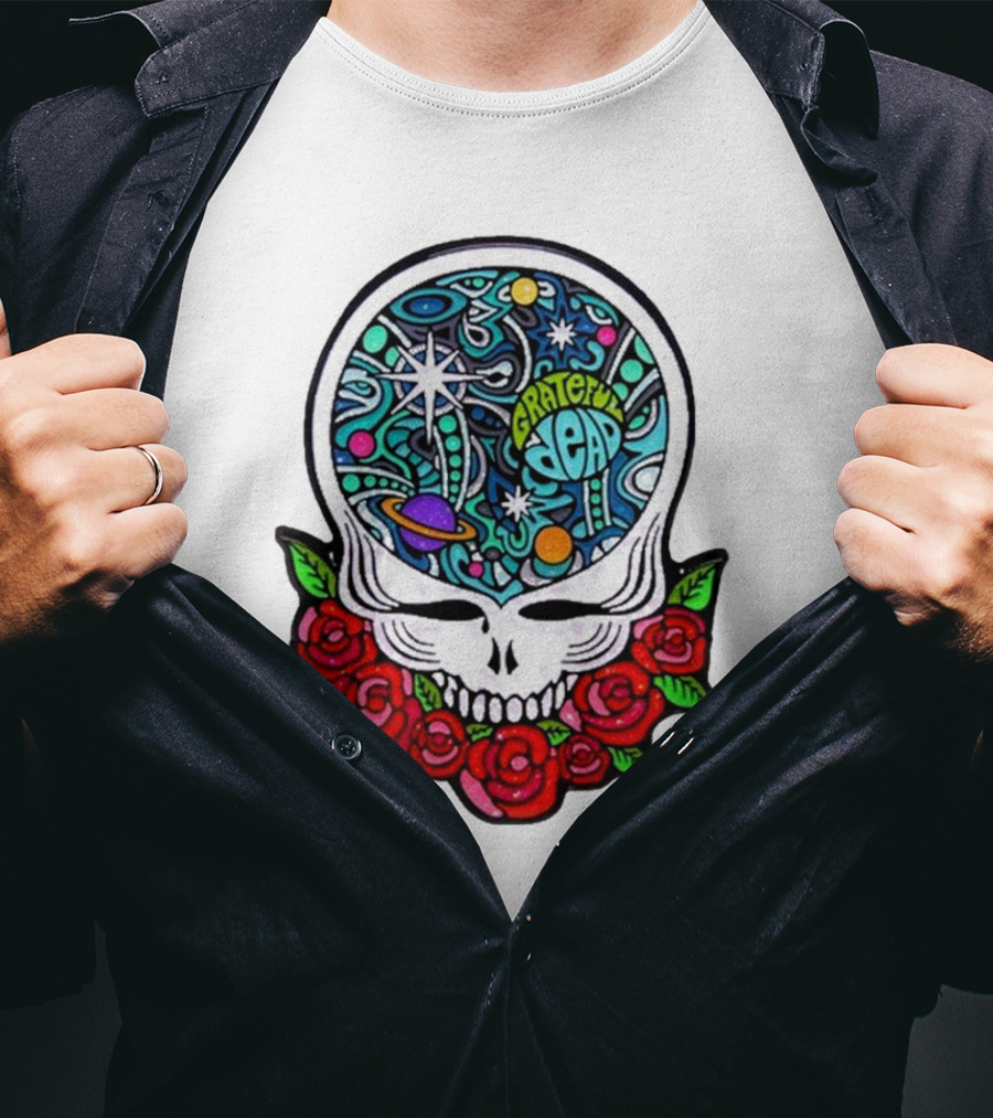 Grateful Dead Skull With Cosmic Rose Design By Danny Steinman T-Shirt