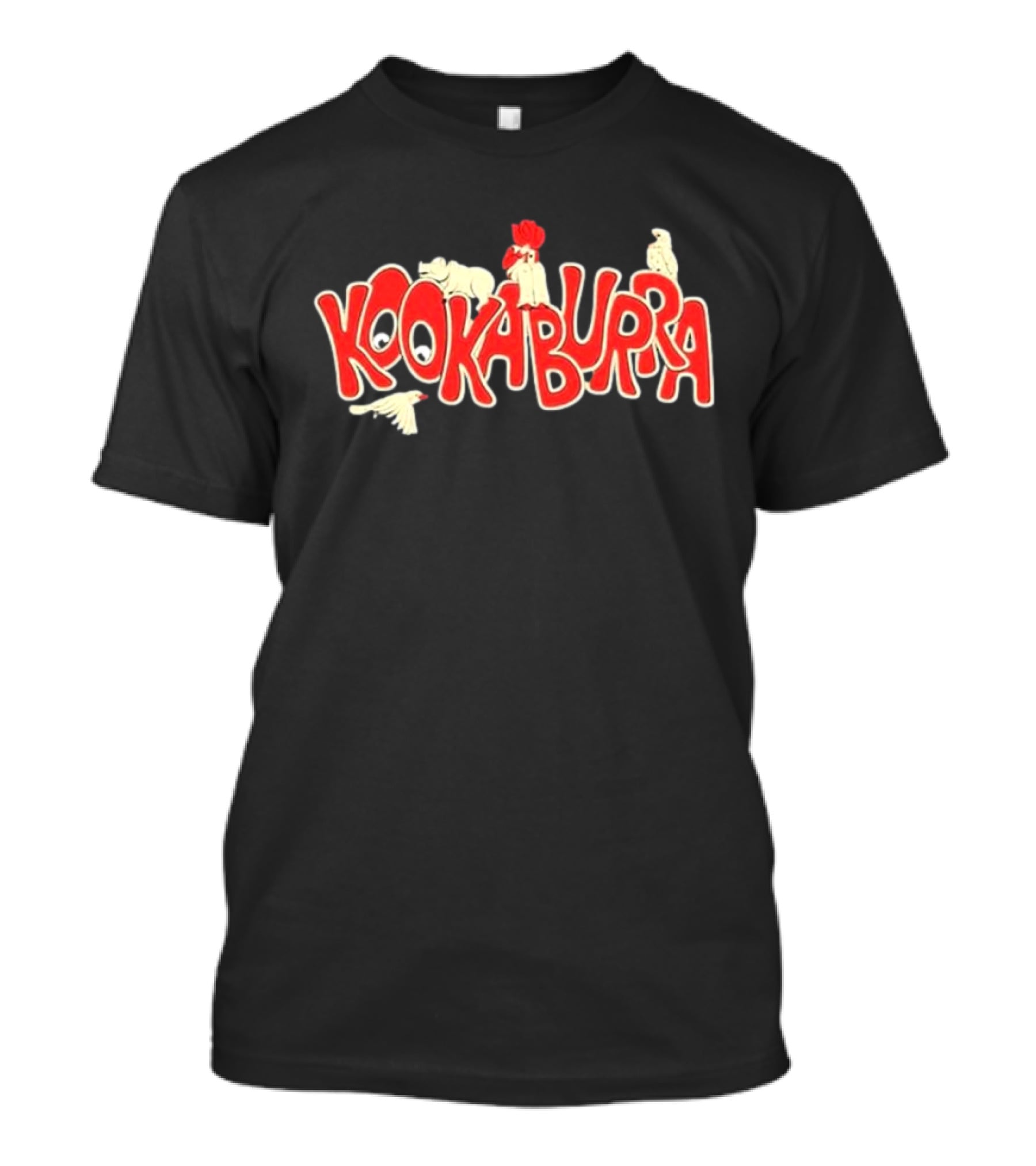 Kookaburra Band Logo With Animals In Red And White T-Shirt