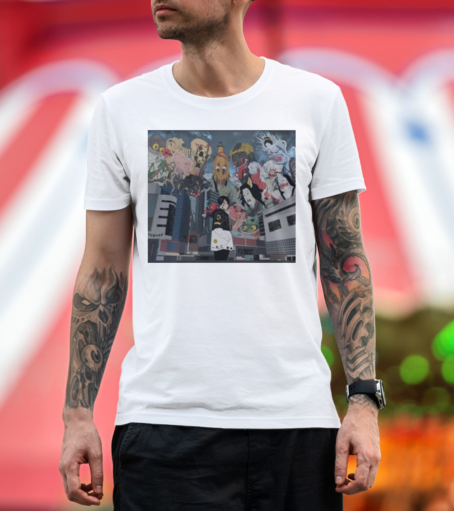 Kemuri Ikumi X Nass Anime Yokai-Inspired Urban Chaos Scene T-Shirt