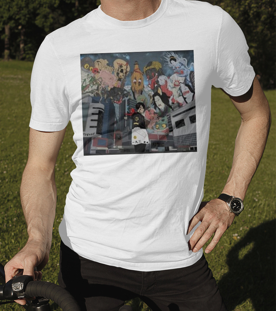 Kemuri Ikumi X Nass Anime Yokai-Inspired Urban Chaos Scene T-Shirt