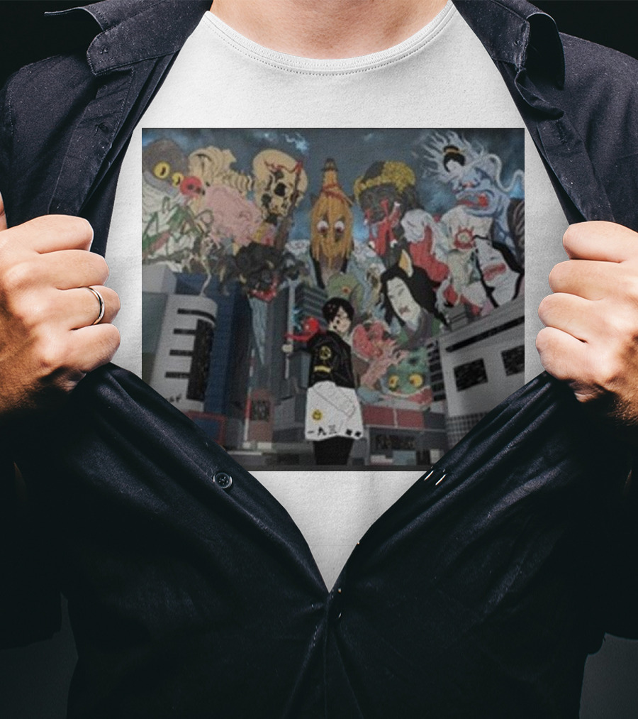 Kemuri Ikumi X Nass Anime Yokai-Inspired Urban Chaos Scene T-Shirt