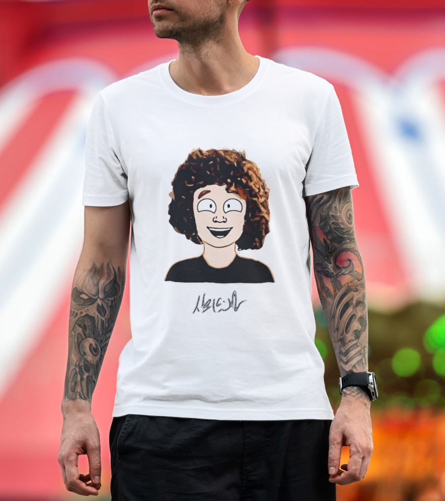 Nelson Neumann Cartoon Signature Smiling Curly-Haired Character T-Shirt