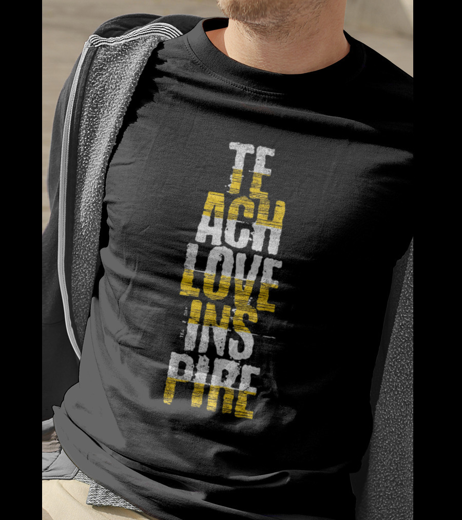 Teach Love Inspire Distressed Text Art Vertical Block T-Shirt
