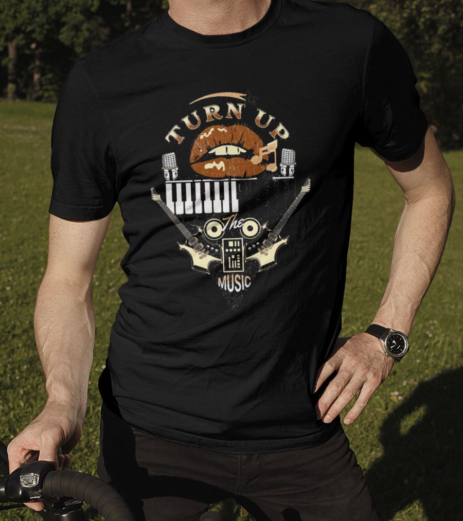 TURN UP THE MUSIC Keyboard Guitars And Microphones T-Shirt