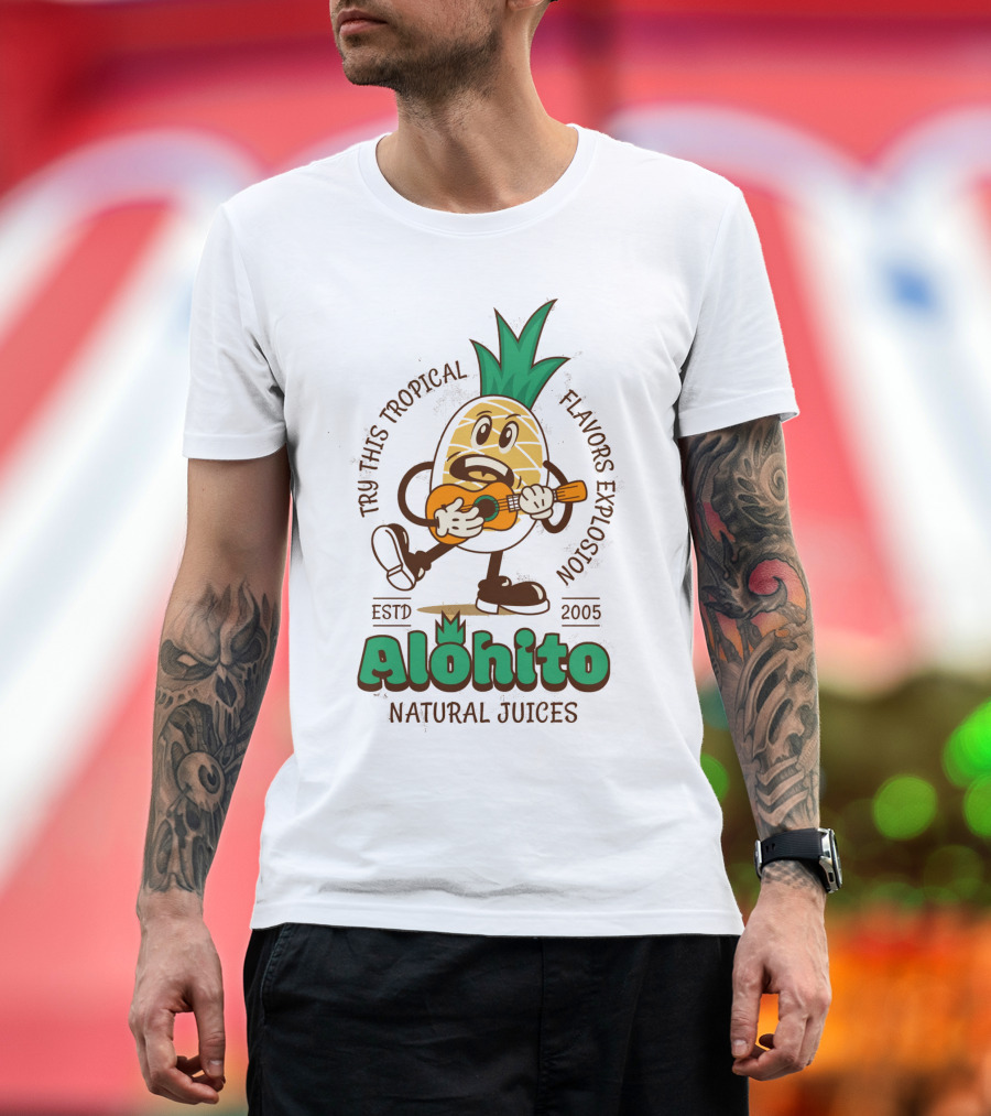 Alohito Natural Juices Tru-Taste Tropical Flavors Pineapple Mascot ESTD 2005 T-Shirt