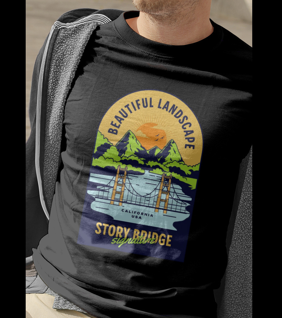 Beautiful Landscape Story Bridge California USA Signature T-Shirt