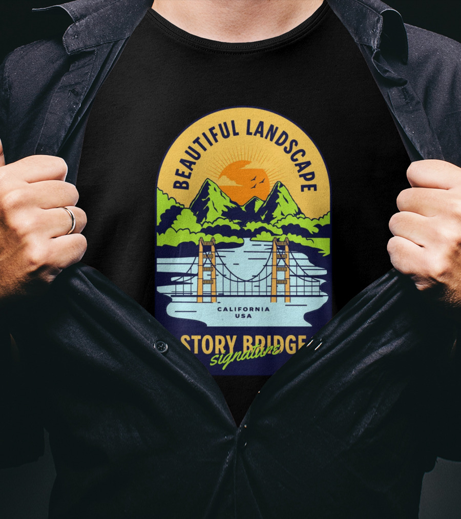 Beautiful Landscape Story Bridge California USA Signature T-Shirt