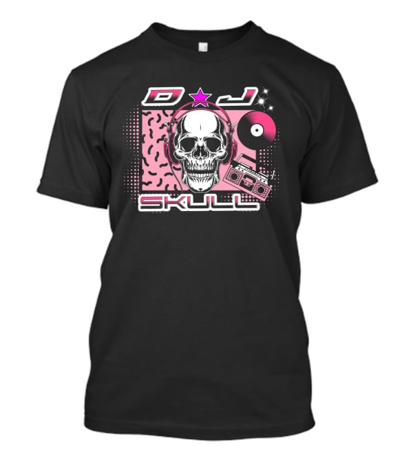DJ Skull Retro Headphones Boombox Vinyl Star T-Shirt
