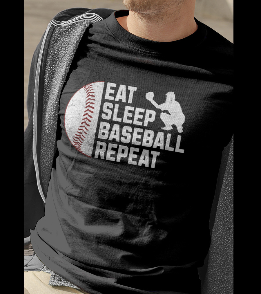 Eat Sleep Baseball Repeat Silhouette Catcher T-Shirt