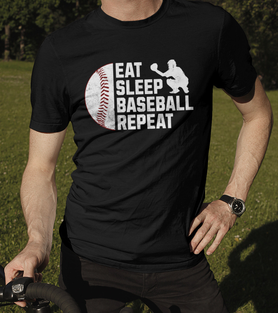 Eat Sleep Baseball Repeat Silhouette Catcher T-Shirt