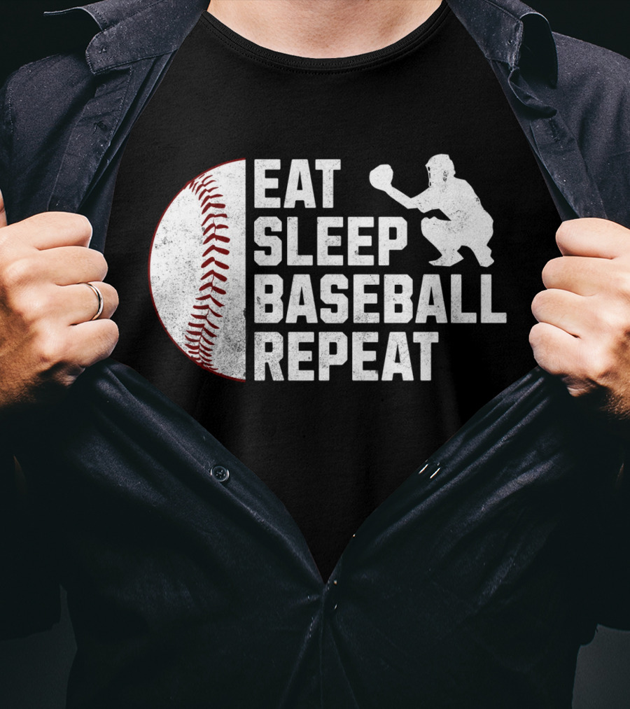 Eat Sleep Baseball Repeat Silhouette Catcher T-Shirt