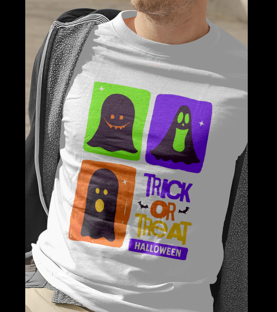 Halloween Trick Or Treat Ghosts In Colorful Boxes T-Shirt