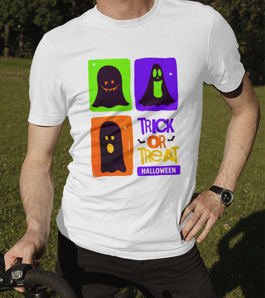 Halloween Trick Or Treat Ghosts In Colorful Boxes T-Shirt