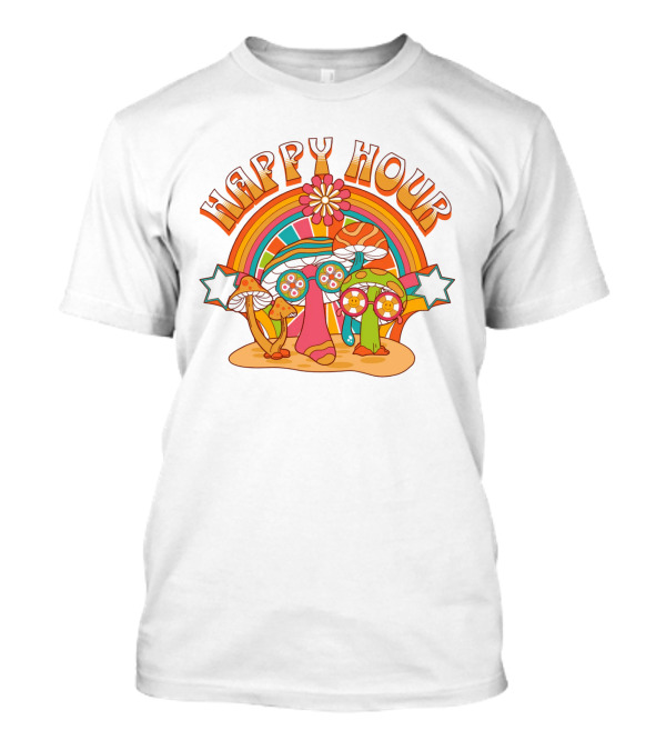 Happy Hour Psychedelic Mushroom Rainbow 70s T-Shirt