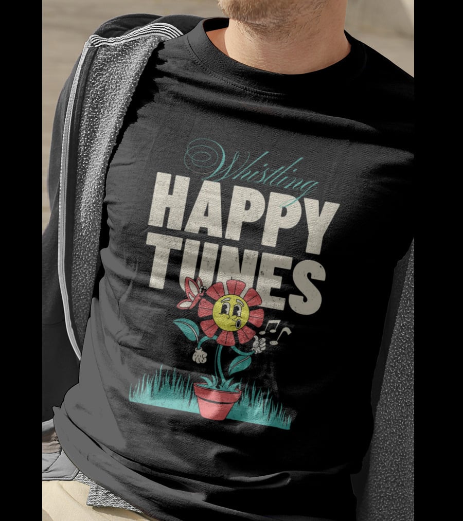Whistling Happy Tunes Flower With Music Notes T-Shirt