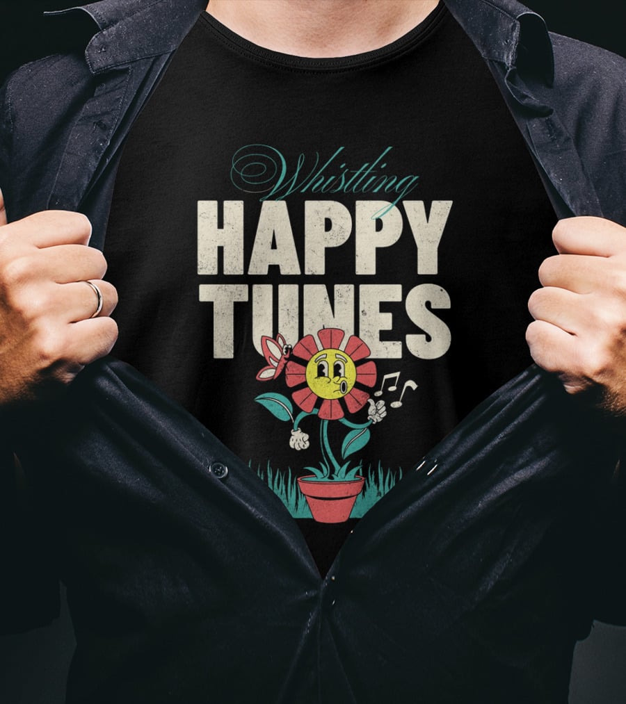 Whistling Happy Tunes Flower With Music Notes T-Shirt