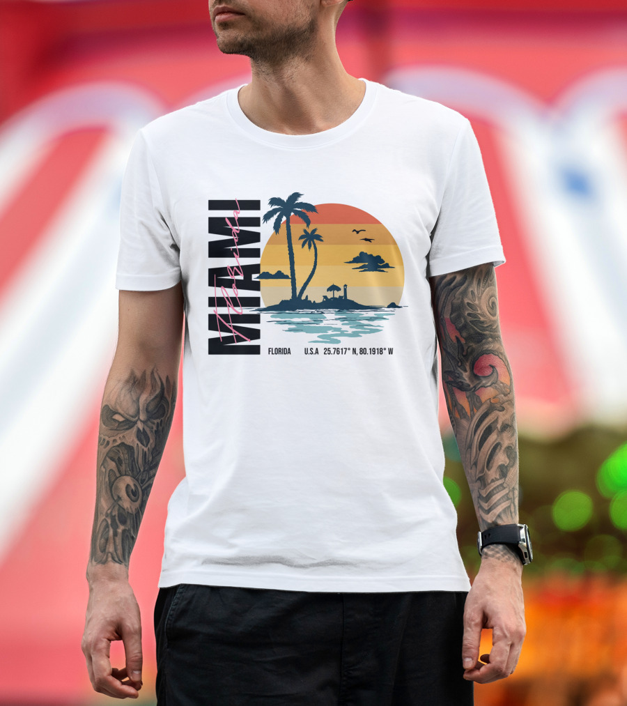 MIAMI FLORIDA U.S.A. 25.7617° N, 80.1918° W Sunset Palms Birds T-Shirt