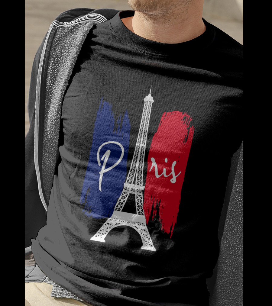 Paris Eiffel Tower Blue Red Brush Strokes T-Shirt