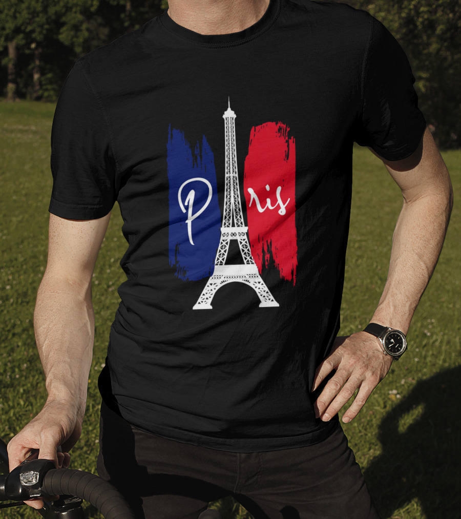 Paris Eiffel Tower Blue Red Brush Strokes T-Shirt
