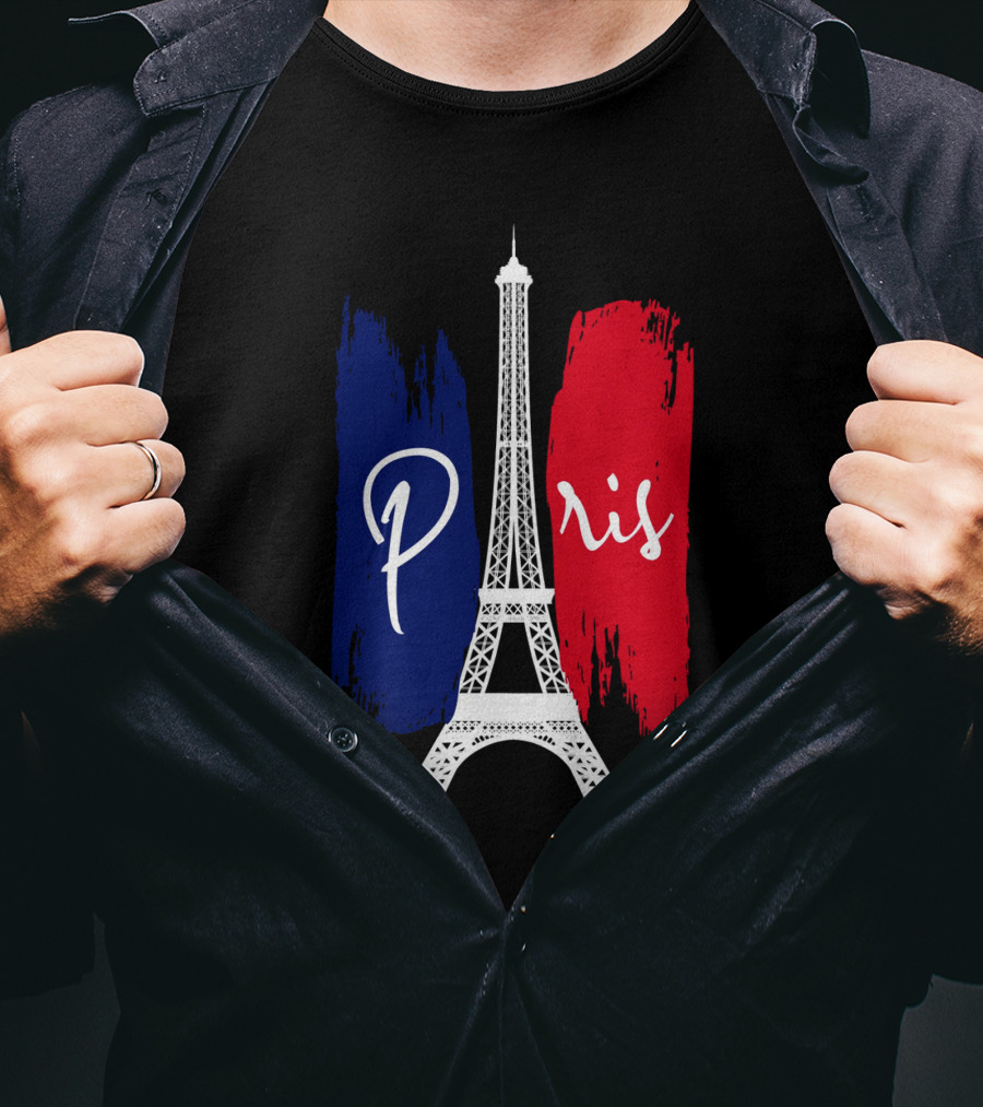 Paris Eiffel Tower Blue Red Brush Strokes T-Shirt