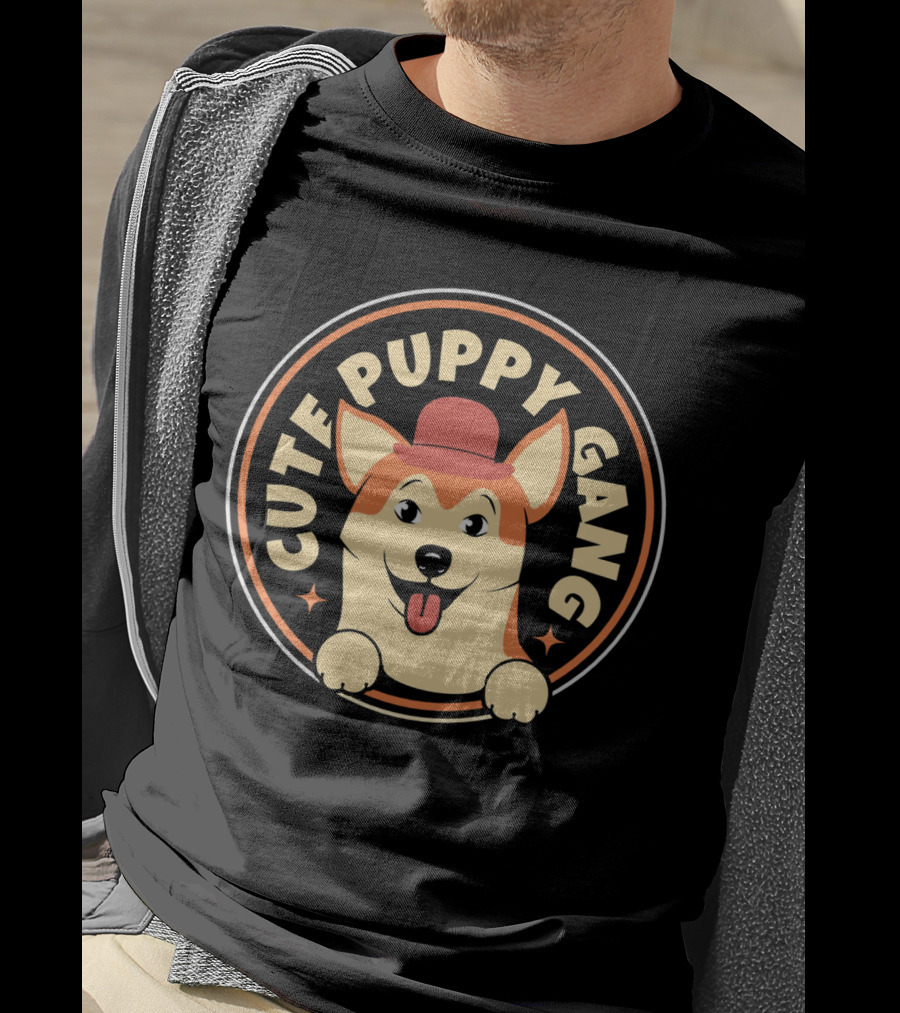Cute Puppy Gang Corgi With Red Hat And Cheerful Expression T-Shirt